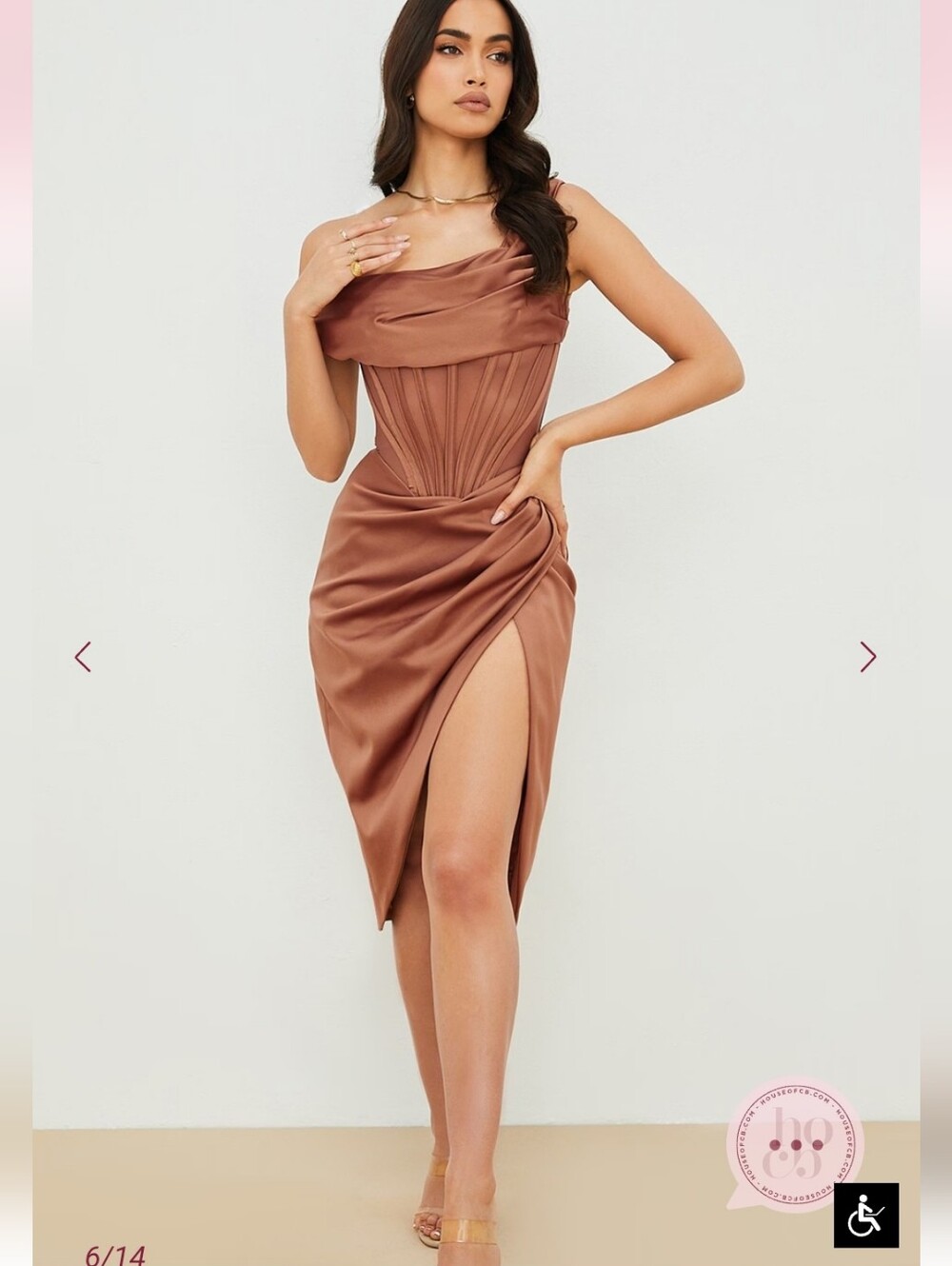 House Of CB Lulu Toffee Asymmetric Drape Midi Corset Dress SIZE MED NWT
